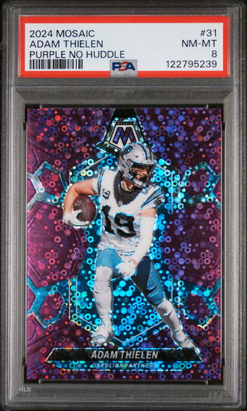2024 Mosaic #31 Adam Thielen Purple No Huddle /50 PSA 8