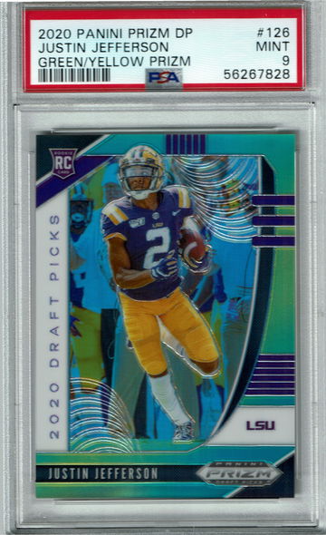 2020 Prizm DP Justin Jefferson Green/Yellow /249 PSA 9 MINT