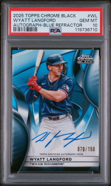 2025 Topps Chrome Black Blue Refractor Wyatt Langford #CBA-WL Auto /150 PSA 10
