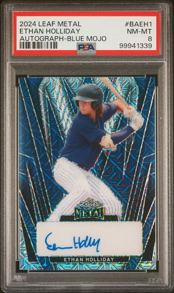 2024 Leaf Metal Autographs Blue Mojo Ethan Holliday #BAEH1 /7 PSA 8