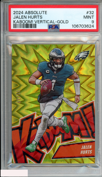 2024 PANINI ABSOLUTE KABOOM! VERTICAL JALEN HURTS #32 GOLD 1 OF 10 PSA 9 MINT