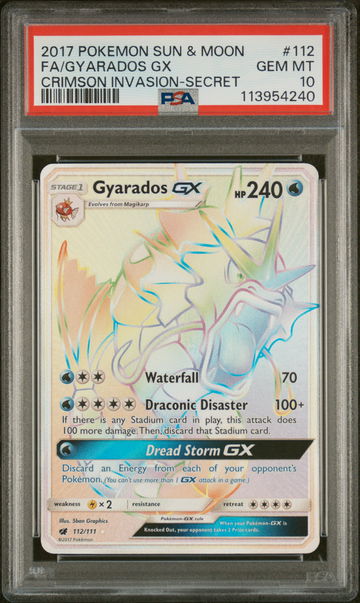 2017 Pokemon Sun and Moon Crimson Invasion Secret Rare Gyarados Gx #112 PSA 10