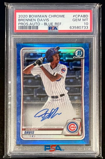 2020 Bowman Chrome Brennen Davis Blue Refractor Auto /150 PSA 10 Chicago Cubs