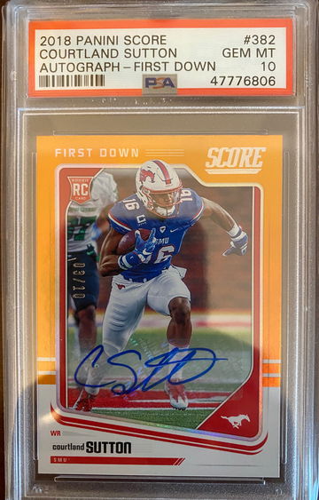 COURTLAND SUTTON 2018 SCORE FIRST DOWN AUTO SSP /10 PSA 10