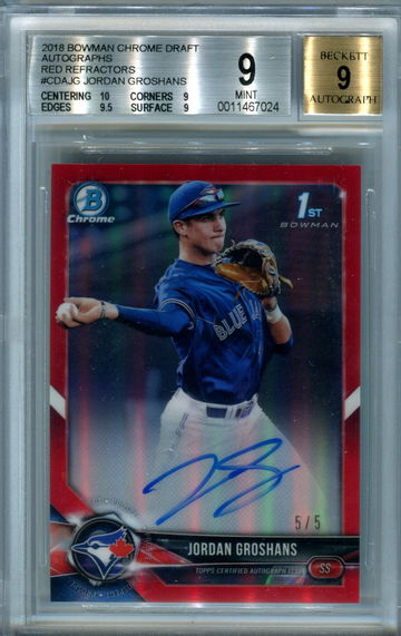 2018 Bowman Chrome red refractor /5 Jordan Groshans BGS 9 auto 9