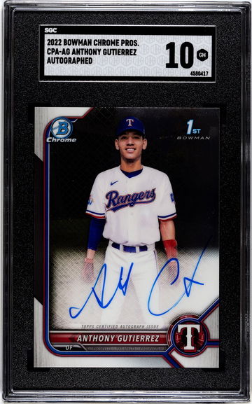 2022 Bowman Chrome 1st CPA-AG Anthony Gutierrez RC Auto SGC 10 GEM Texas Rangers