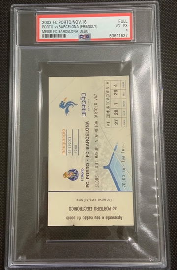 2003 LIONEL MESSI ROOKIE DEBUT FC Barcelona FULL Ticket PSA 4