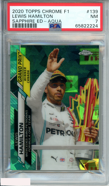 2020 TOPPS CHROME F1 LEWIS HAMILTON #139 SAPPHIRE ED-AQUA 61 OF 99 PSA 7 NM