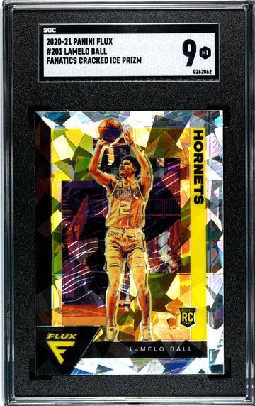 LAMELO BALL RC - 2020-21 Flux Silver Cracked Ice Prizm Rookie #201 SGC 9 MINT SP