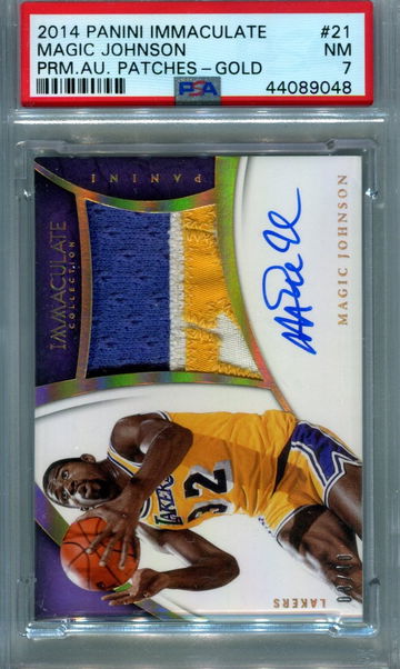 2014 Panini Immaculate Magic Johnson gold auto patches /10 PSA 7