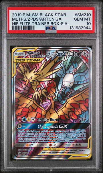 2019 Pokemon Sun and Moon Black Star Promo Hidden Fates Elite Trainer Box Articuno/Moltres/Zapdos Gx #SM210 PSA 10
