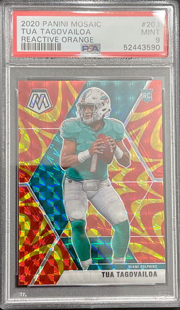 2020 Panini Mosaic Tua Tagovailoa Orange Reactive PSA 9