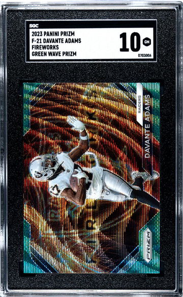 2023 Panini Prizm Fireworks Green Wave Prizm Davante Adams #F-21 SGC 10