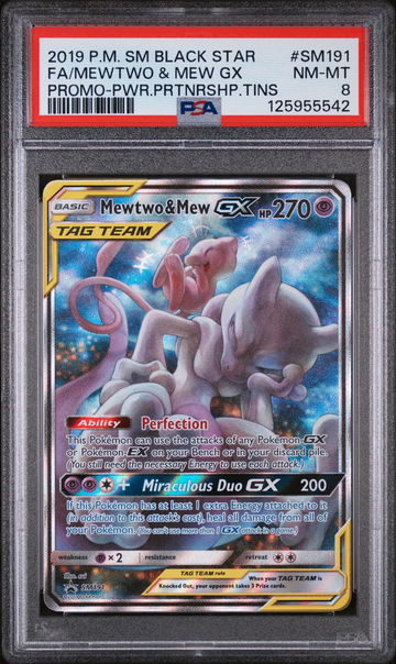 2019 Pokemon Sun and Moon Black Star Promo Power Partnership Tins Mew/Mewtwo Gx #SM191 PSA 8