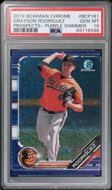 2019 Bowman Chrome Prospects #BCP181 Grayson Rodriguez Purple Shimmer PSA 10 GEM MINT RC
