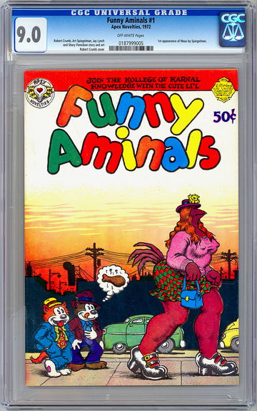 FUNNY AMINALS #1 CGC 9.0 RARE HTF *ROBERT CRUMB CVR & ART* FIRST MAUS APEX 1972