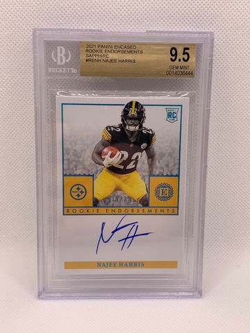 2021 Panini Encased Najee Harris Rookie SAPPHIRE /35 RC STEELERs Bgs 9.5 Auto 10