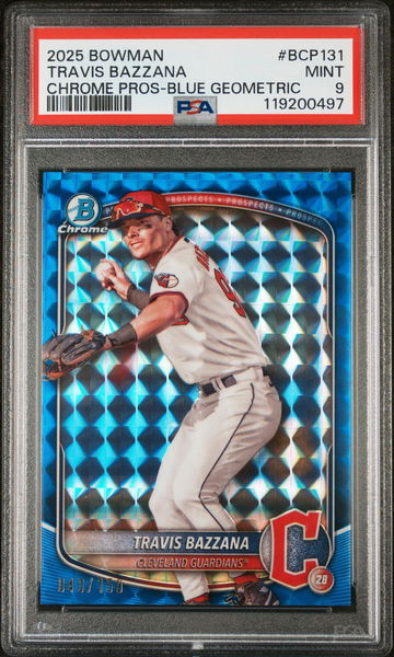 2025 Bowman #BCP131 Travis Bazzana Chrome Pros-Blue Geometric /150 PSA 9