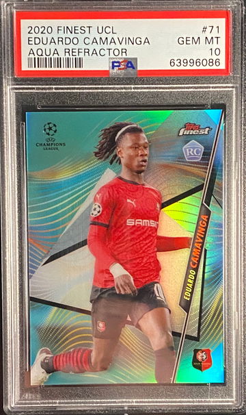 2020 Topps Finest UCL Eduardo Camavinga Aqua Refractor /75 Rookie RC Champions League PSA 10