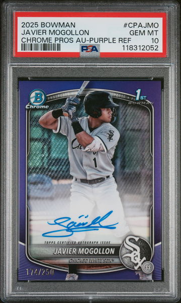 2025 Bowman Chrome Prospect Autograph Purple Refractor Javier Mogollon #CPAJMO /250 PSA 10