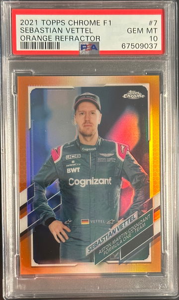 2021 Topps Chrome Sebastian Vettel Orange Refractor /25 Aston Martin Formula 1 F1 PSA 10