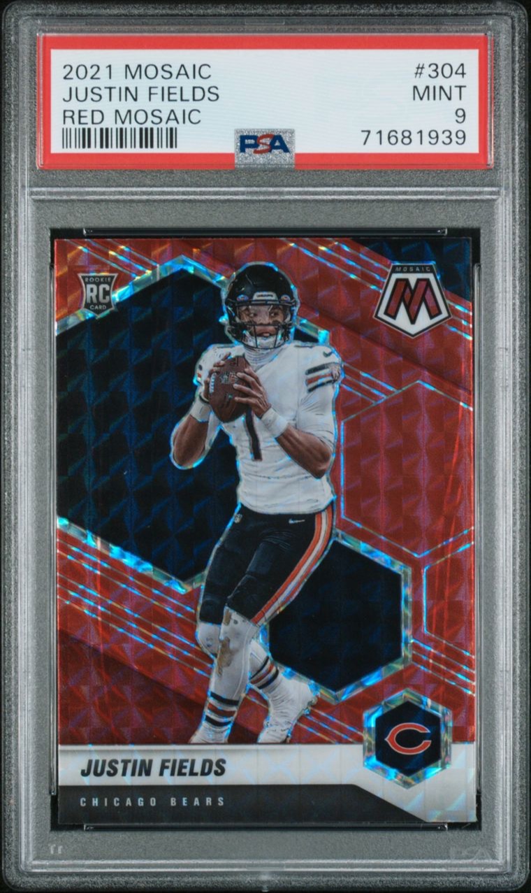 2021 Mosaic Justin Fields Rookie Red Prizm PSA 9