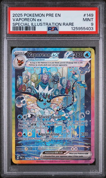 2025 Pokemon Scarlet and Violet Prismatic Evolutions Special Illustration Rare Vaporeon Ex #149 PSA 9