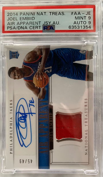 2014 Joel Embiid National Treasures Rookie Air Apparent RPA /49 PSA 9