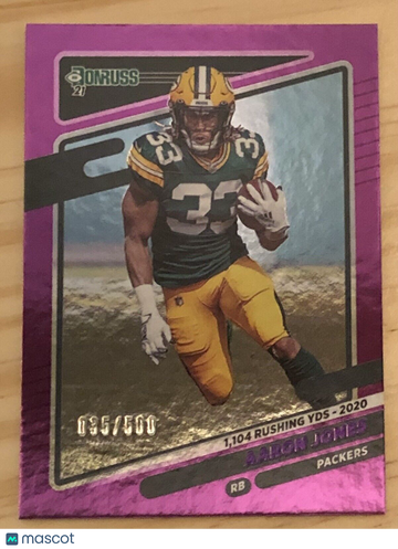 Aaron Jones 2021 Donruss Season Stat Line 157 Parallel #35/500 Green Bay Packers