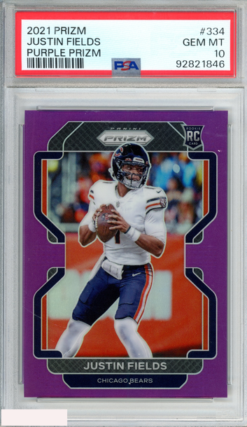 2021 PANINI PRIZM JUSTIN FIELDS #334 PURPLE PRIZM 18 OF 125 ROOKIE RC PSA 10