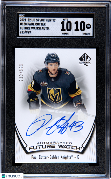 2021-22 Upper Deck SP Authentic Paul Cotter #158 Future Watch Autograph SGC 10 Auto 10