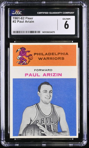 1961-62 FLEER PAUL ARIZIN #2 CGC 6 BK.A3.16