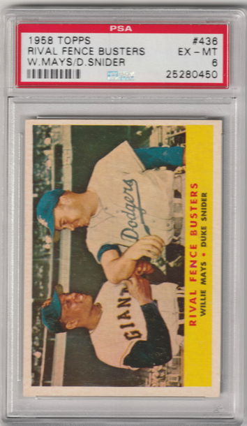 1958 Topps #436 Rival Fence Busters (Willie Mays & Duke Snider) PSA 6