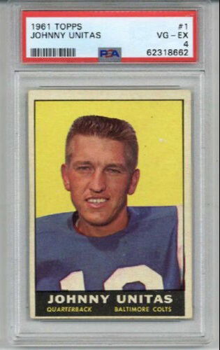 1961 TOPPS #1 JOHNNY UNITAS FOOTBALL CARD BALTIMORE COLTS PSA 4 LOW POP RARE
