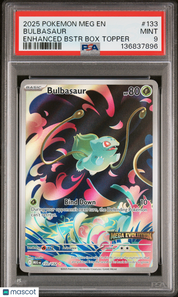 2025 Pokemon Meg EN-Mega Evolution Bulbasaur Enhanced Bstr Box Topper PSA 9 #133