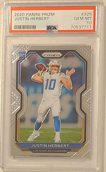 JUSTIN HERBERT 2020 PRIZM #325 BASE RC ROOKIE PSA 10