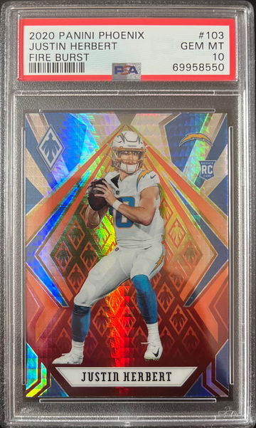 2020 Panini Phoenix Justin Herbert Fire Burst Rookie PSA 10