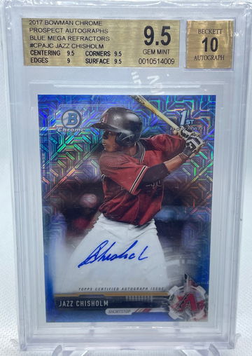2017 Bowman Chrome Jazz Chisholm Jr 1st Blue Mega Mojo Refractor Auto /150 BGS 9.5/10
