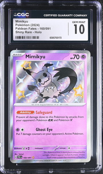 2024 Pokémon Scarlet & Violet Paldean Fates Shiny Rare Mimikyu #160/091 CGC 10