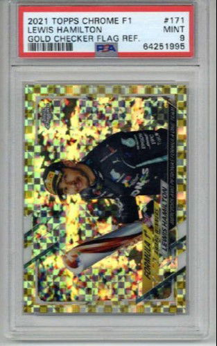 2021 TOPPS CHROME GOLD CHECKER FLAG REFRACTOR LEWIS HAMILTON LE 12/50 PSA 9 RARE