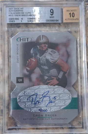 2001 SAGE HIT Foil board Dir Cut Autographs DREW Brees # A15 9/100