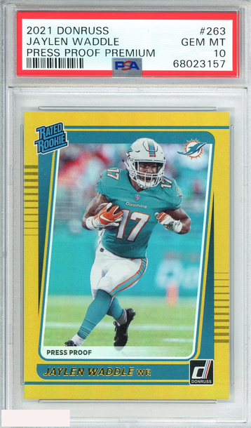 2021 PANINI DONRUSS JAYLEN WADDLE #263 PRESS PROOF PREMIUM RC PSA 10 GEM MT
