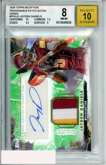 2024 TOPPS INCEPTION PROVANCE PATCH GREEN JAYDEN DANIELS #PPAJD BGS 8 AUTO 10 RC