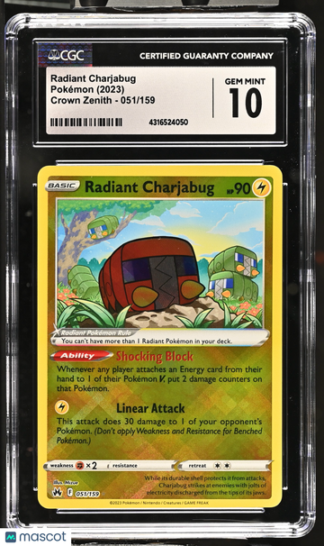 2023 Pokémon Crown Zenith Radiant Charjabug Holo CGC 10 #051/159