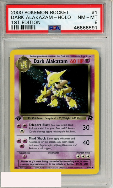 2000 POKEMON ROCKET DARK ALAKAZAM-HOLO #1 1ST EDITION PSA 8 NM-MT