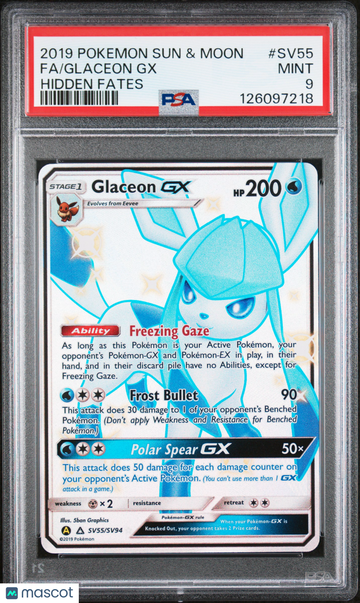2019 Pokemon Sun & Moon Hidden Fates Glaceon GX Fa Hidden Fates PSA 9 #SV55