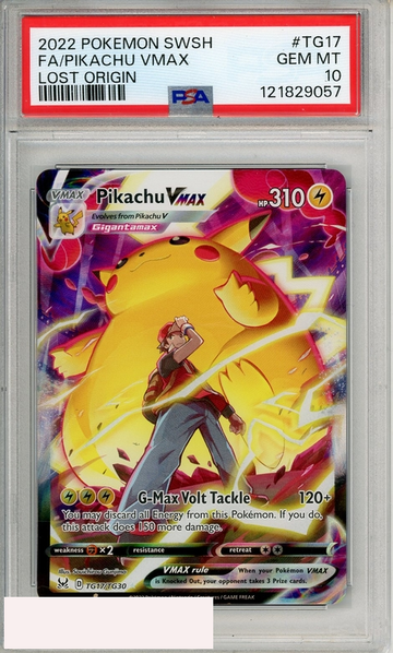 2022 POKEMON SWORD   SHIELD LOST ORIGIN FA PIKACHU VMAX #TG17 PSA 10 GEM MT