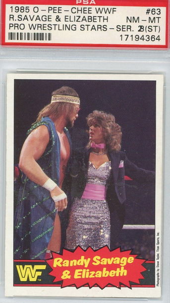 1985 OPC Randy "Macho Man" Savage & Elizabeth Rookie Card PSA 8