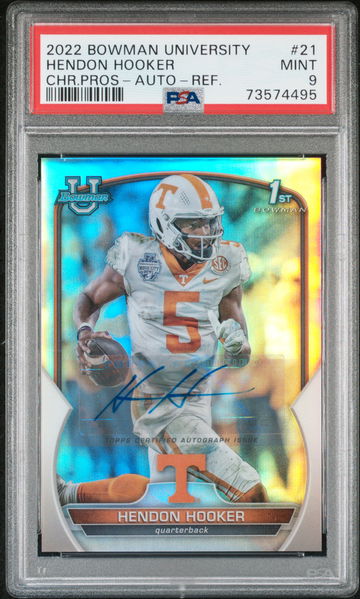 2022 Bowman University Chrome Autograph Refractor Hendon Hooker #21 /499 PSA 9