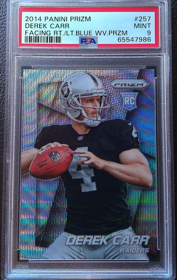 DEREK CARR 2014 PANINI PRIZM LIGHT BLUE WAVE /99 PSA 9 POP 9